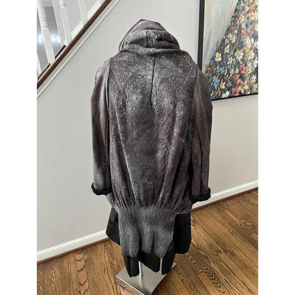 SIMONA TAGLIAFERRI Wool Leather Draped Asymmetric Layered Jacket Coat Size Small - Picture 3 of 12